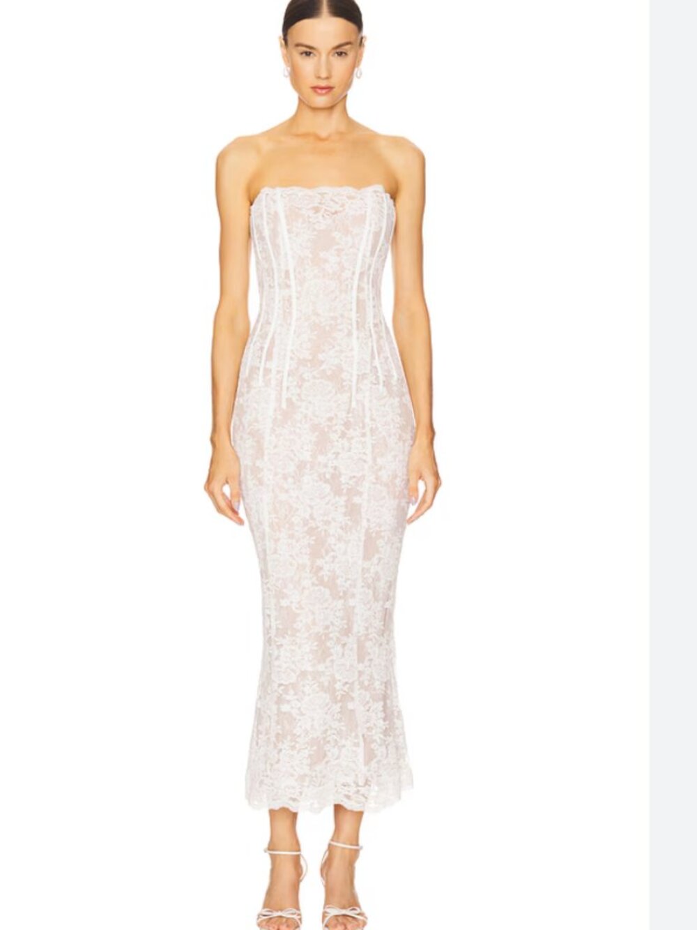 V. Chapman Capulet Midi Dress White Chantilly Lace | Bridal Reception